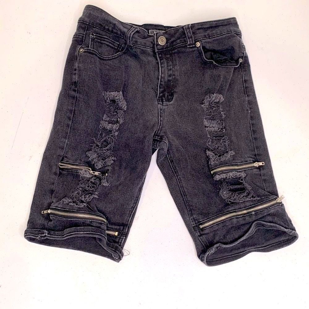 Black Zippered Black Jean Shorts